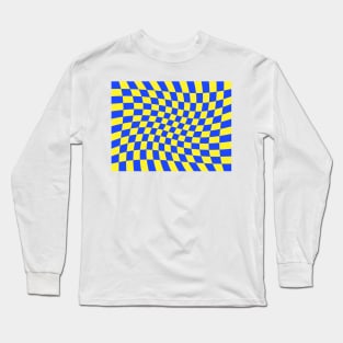 Twisted Checkered Square Pattern - Yellow & Blue Long Sleeve T-Shirt